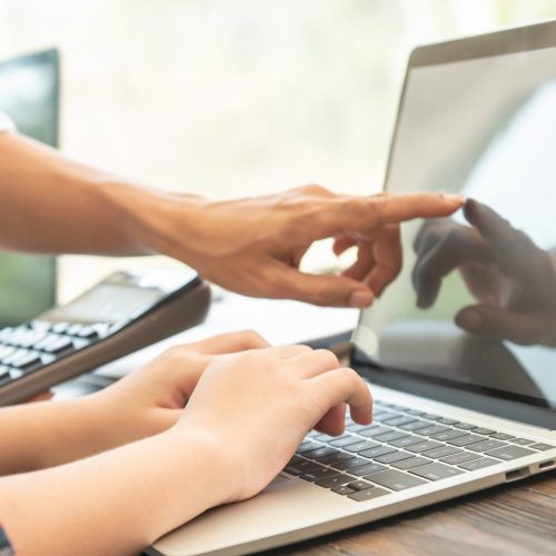Business woman typing on laptop at workplace Woman working in of